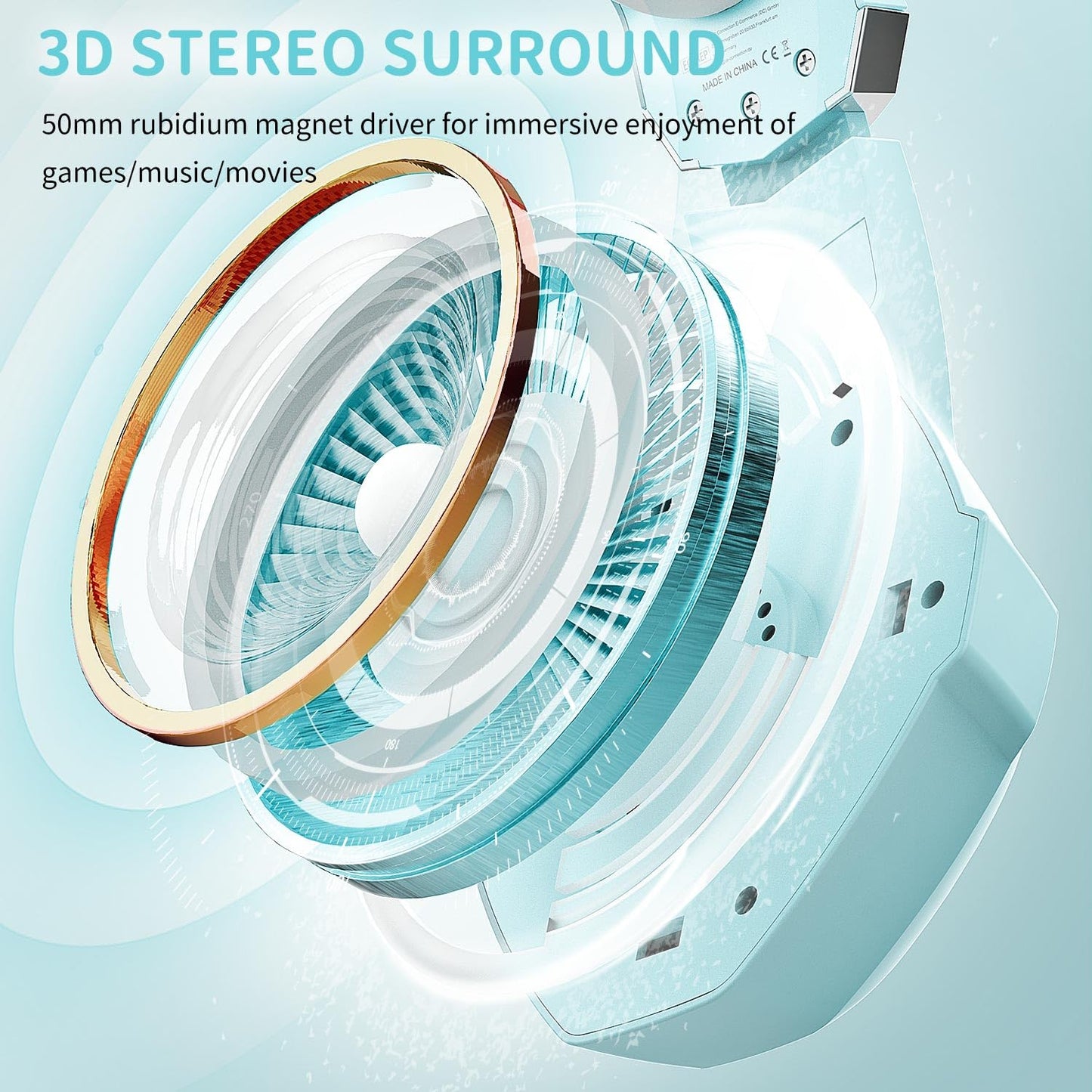 Ozeino Gaming Headset, 3D Sound Effects, Noise Eduction Microphone, Gaming Headphone for Ps4, Ps5, Xbox One, PC, Switch(light blue)