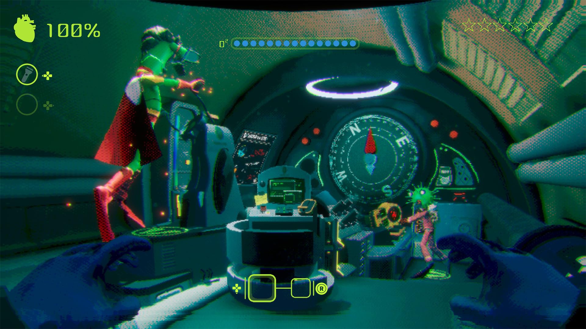 Screenshot of Murky Divers: PharmaCorps Edition PS5 game showing underwater scene with divers and pharmaceutical lab environment.