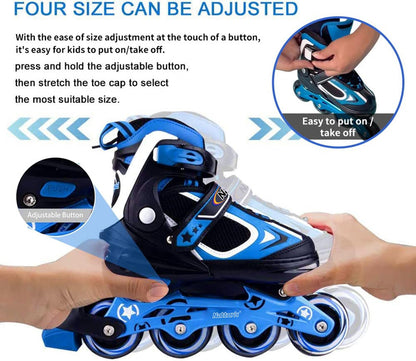 Nattork Blade Roller Skates for boys with light-up wheels, blue inline skates for outdoor and indoor use, suitable for ages 5-10.