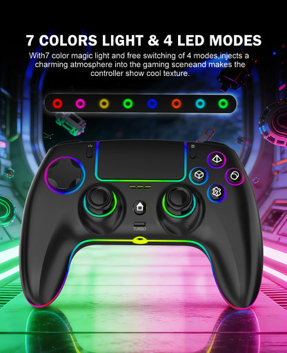 QIVORO Wireless Controller for PS-5/Pro/PC/Steam Deck/Mac/iOS/Android, Gamepad with Hall Effect Joystick, Dual Vibration, Turbo, Programmable Buttons (7 RGB Lighting, Touchpad, 1500mAh Battery)