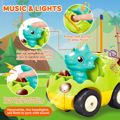 Pup Go Toddler Remote Control Car for Age 18 Months+, 2 Interchangeable Dino Dolls, Lively Music & Lights, First RC Toy for Boys Girls 1-3 Year Olds, Ideal Christmas Birthday Gift (Pastel Green)