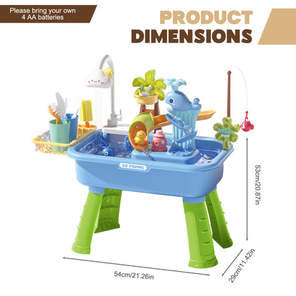 Huraoerrrr Water Table for Toddlers 1-3, Kids Electric Play Sink with Running Water, Removable Table Legs, 180° Rotating Faucet for Park, Nursery, Garden