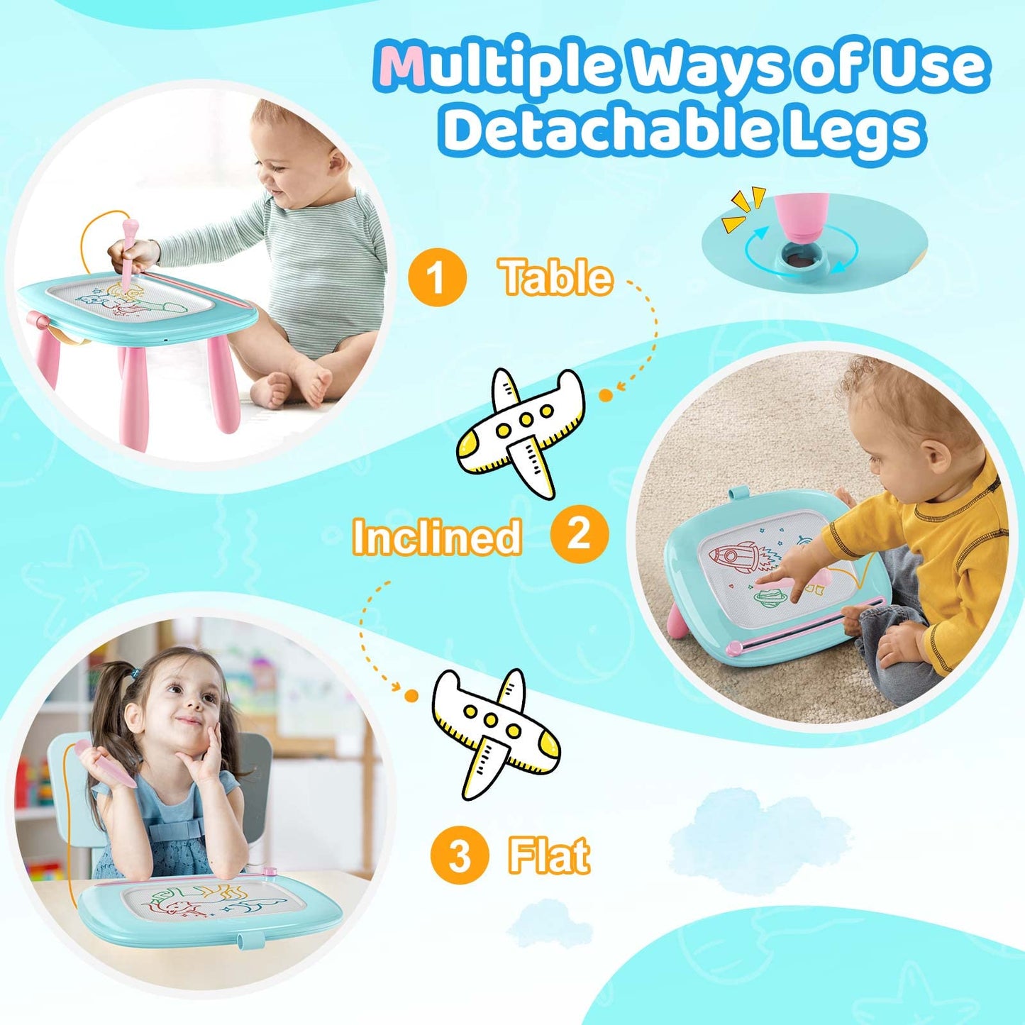 Kikidex Magnetic Drawing Board for 1-3 year old Kids, Girl Toys for Toddlers, Birthday for 1 2 3 Year Old, Etch a Sketch for Kids, Doodle Board for Age 1-3 (Mint Blue)