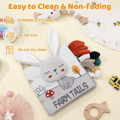 Firtink soft crinkle cloth baby book with high contrast images, fabric touch, sensory toy for infant early development.