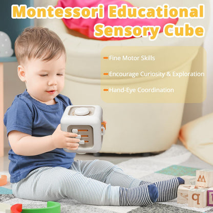 lerrbo Sensory Toys for Toddler 1-3|Montessori Cube for 1 Year Old Boy|Travel Toy for 12-18 Months Baby|Busy Activity Cube for Fine Motor Skill Learning|Birthday Gift for 1 Year Old(1 PCS)