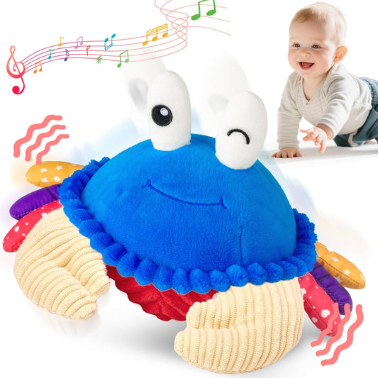 SAIMAND Dancing Crab Baby Toys 6-12 Months, Musical Crawling Crab with Music, Record & Replay, Montessori Sensory Plush Tummy Time Toys for 1 2 3 Year Old Boys and Girls Gifts (Blue)