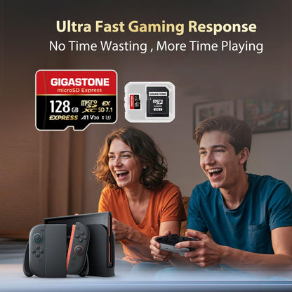 Gigastone 128GB microSDXC Express card with SD adapter, high-speed R/W up to 880/500MB/s, compatible with Nintendo Switch 2.