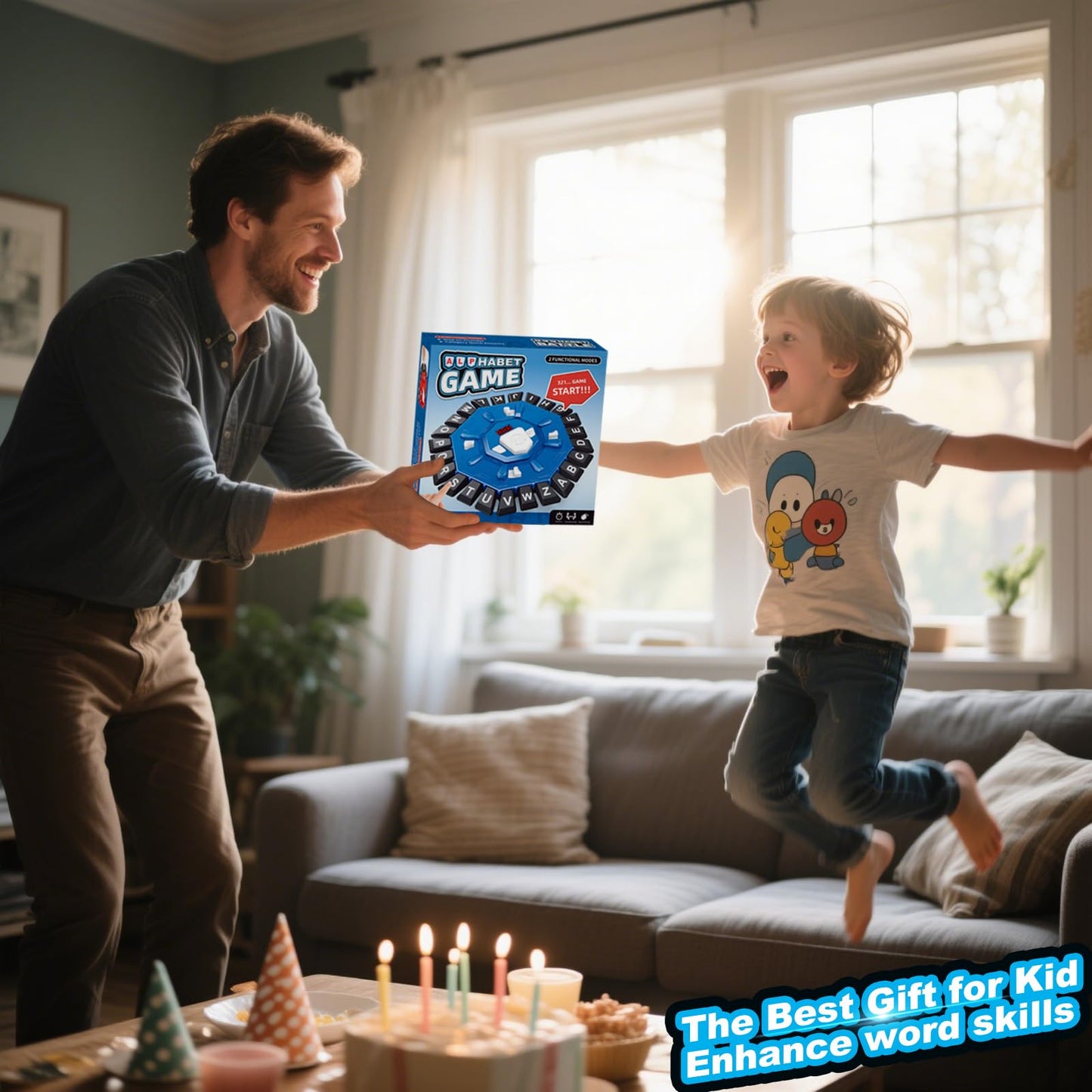 Word Game Family Board Games for Kids & Adults with 2 Modes,220 Topic Categories 24 Letters Pressing Game,Fun Fast-Paced Puzzle Games for Boys Girls Age 3+, 2-8 Players,Christmas & Birthday Gifts,Blue