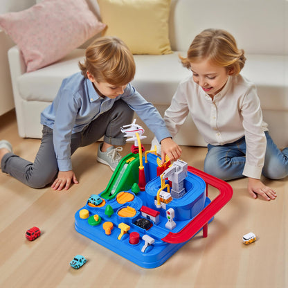 Qivange Kids Car Toy for 3 4 Year Old Boy, Car Adventure Race Track, City Rescue Track Cars w/ 4 Cars for 3 4 5 6 7 8 Boys, Educational Interactive Toy for Child Toddler Birthday Gift 26 x 27 x 20cm
