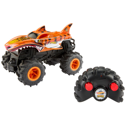 Hot Wheels Monster Trucks Remote Control Car, HW Tiger Shark in 1:24 Scale, All-Terrain Capabilities with Terrain Action Tires, Full Function RC, HNV03