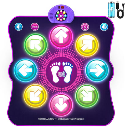 LEAPRCSTORE light-up dance mat for kids with colorful surface, featuring six game modes for energetic music dance play.