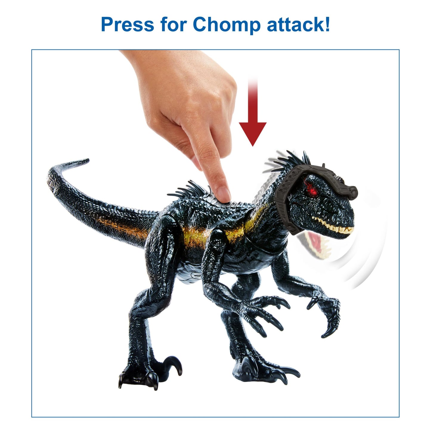 Mattel Jurassic World Dino Trackers Track 'n Attack Indoraptor, Dinosaur Toy with Sound, Lights, Motion and 3 Attack Features, Tracking Gear, Digital Play Options, Toys for Ages 4 and Up, HKY12
