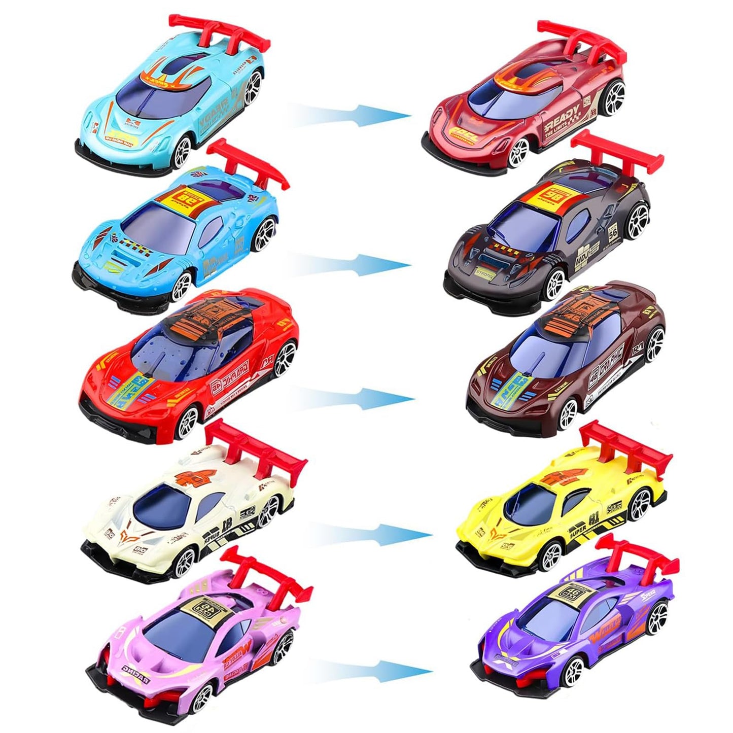 Set of 5 TUBAWD Hot Wheels colour reveal mini cars with water-activated colour change, street machine racing car toys.