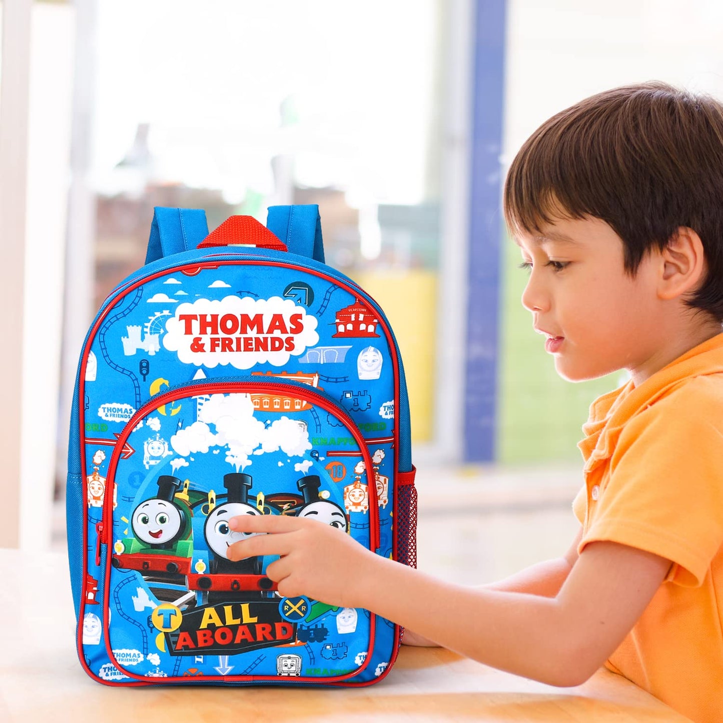William Lamb Thomas the Tank Engine Kids Childrens Premium Backpack School Travel Bag with side mesh pocket and front zipped pocket, Multicolour, 36.7cm (height), 26cm (width), 13cm (depth) (02938)