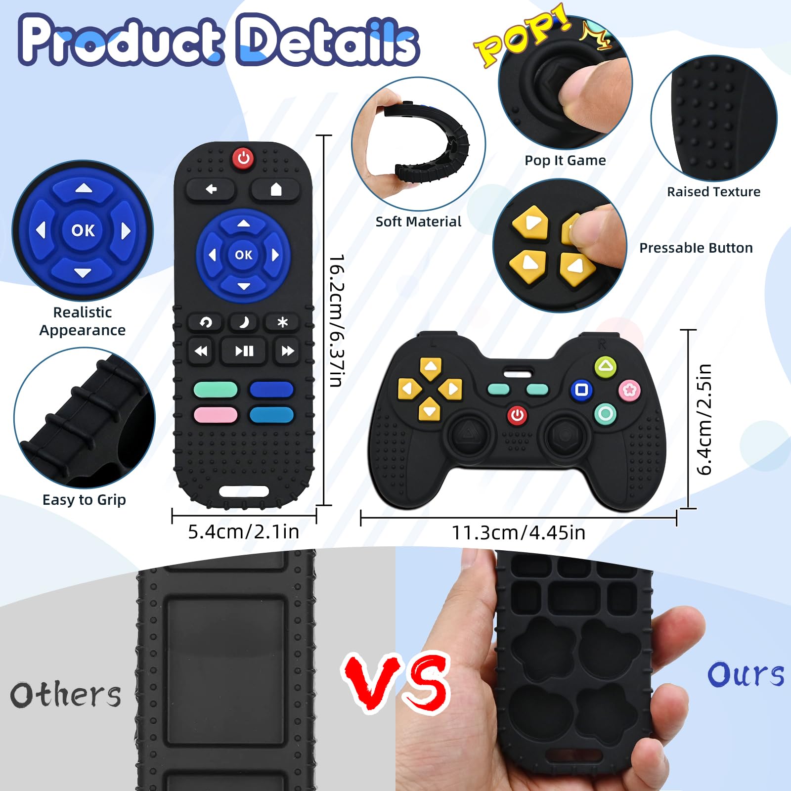 Black silicone teething sensory toy remote control for babies, suitable for 0-12 months, by Mailesi.
