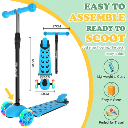 IMMEK Kids Scooter, 3-Wheel Toddler Scooter, Toys and Gifts for Boys and Girls Aged 3 to 8, 3 Adjustable Height Levels, LED Light-Up Wheels, Max Load 50 kg