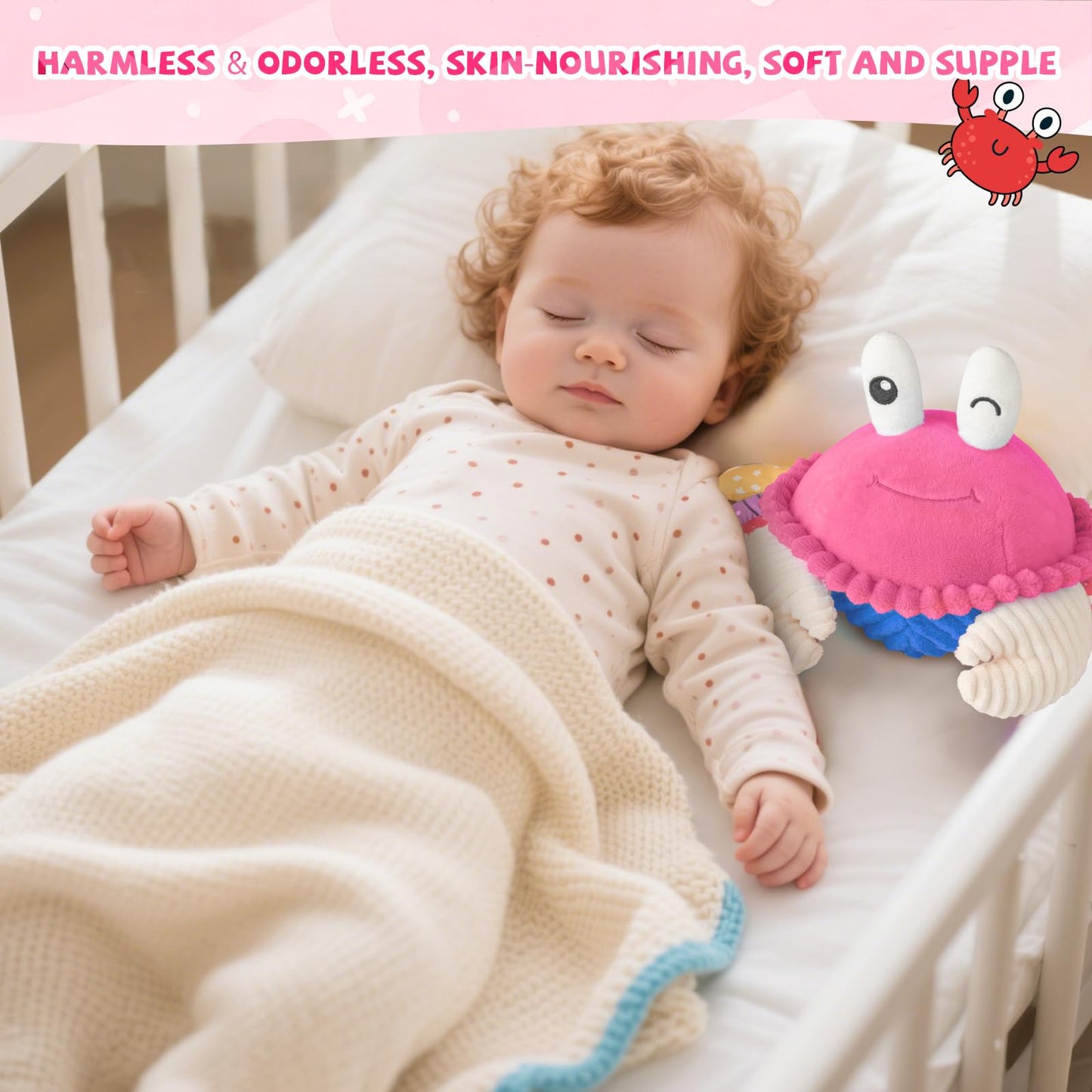 SAIMAND Dancing Crab Baby Toys 6-12 Months, Musical Crawling Crab with Music, Record & Replay, Montessori Sensory Plush Tummy Time Toys for 1 2 3 Year Old Boys and Girls Gifts (Pink)