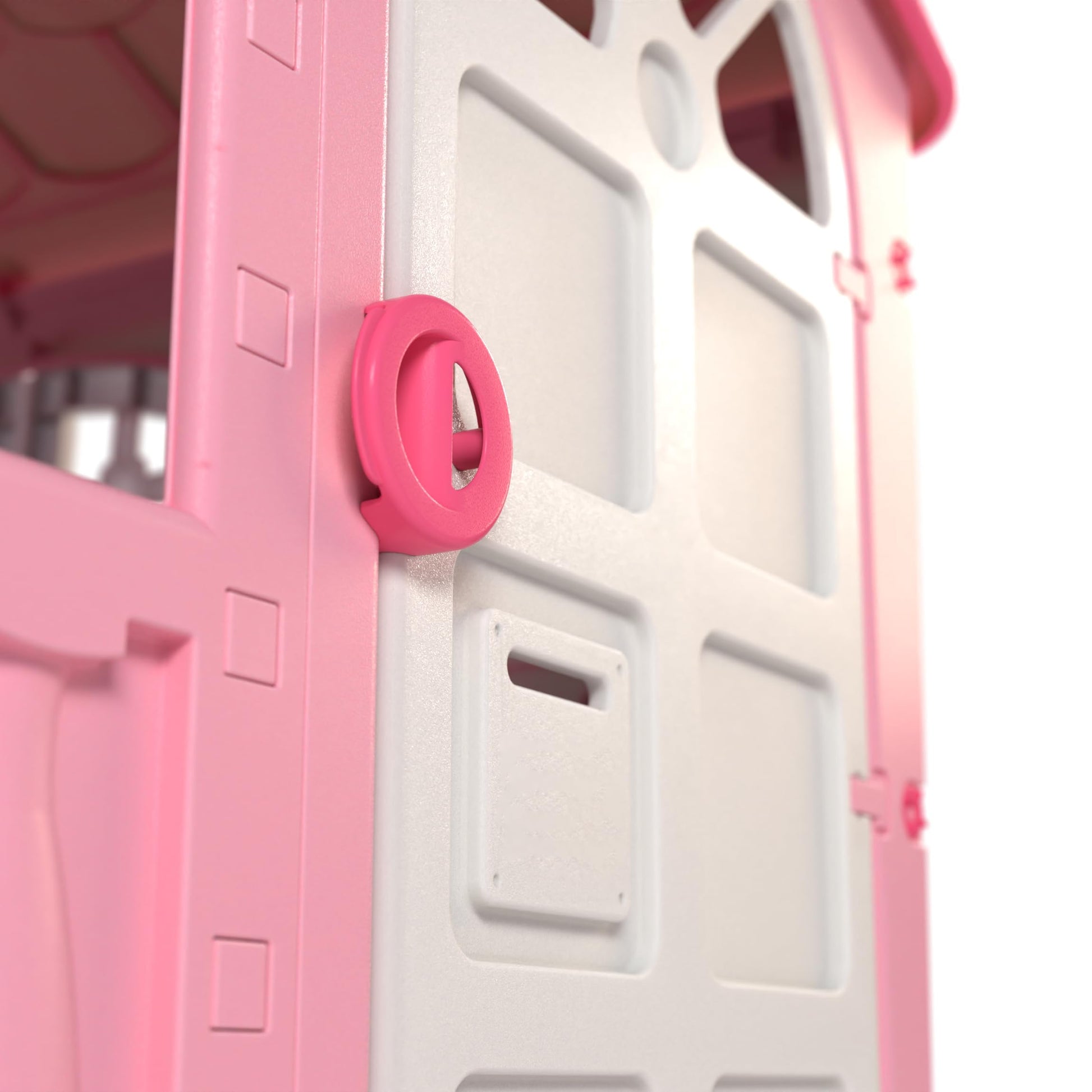 Pink and white Palplay plastic playhouse for kids, UV resistant indoor and outdoor playhouse with windows and door, suitable for ages 2+