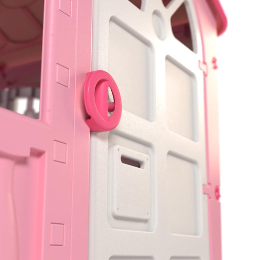 Pink and white Palplay plastic playhouse for kids, UV resistant indoor and outdoor playhouse with windows and door, suitable for ages 2+