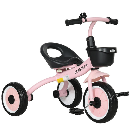 AIYAPLAY Baby Trike, Toddler Tricycle with Adjustable Seat, Basket, Bell, Kids Tricycle for 2-5 Years Old, Pink