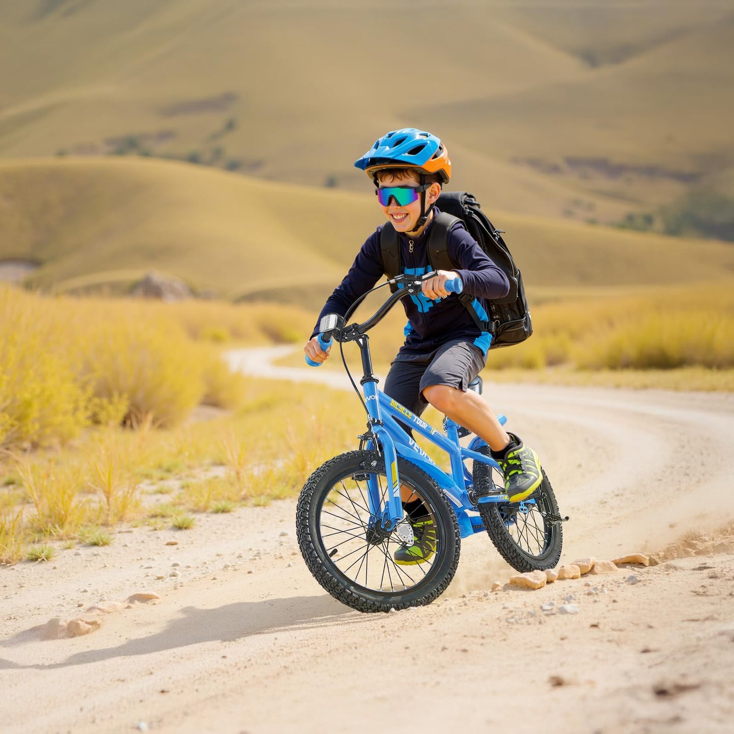 VEVOR Kids Bike, 40.64 cm BMX Style Children Bicycle, Rider Height 100 cm - 130 cm, Training Wheels Included, Sturdy and Easy to Assemble, Toddler Bike for Boys & Girls Learning to Ride, Blue