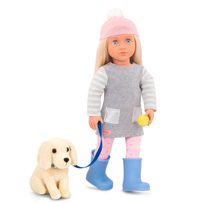 Our Generation Kids Meagan doll with pet and accessories, 18-inch play toy for toddlers and kids aged 3+ for imaginative play.