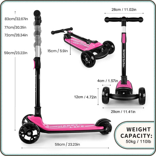 besrey 3-wheel kids' kick scooter with LED light wheels, adjustable height, wide deck, foldable design for outdoor fun and safety