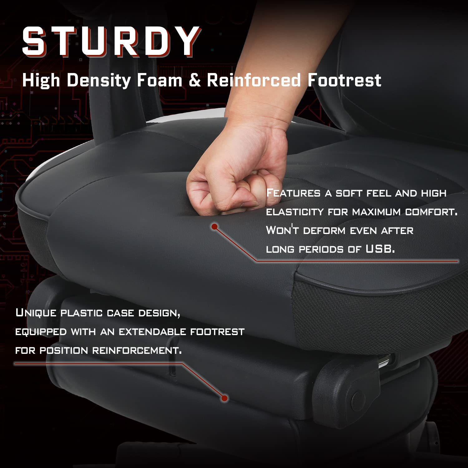 Fullwatt racing gaming chair for adults with footrest, massage lumbar pillow, swivel, adjustable height, recline, black PU leather.