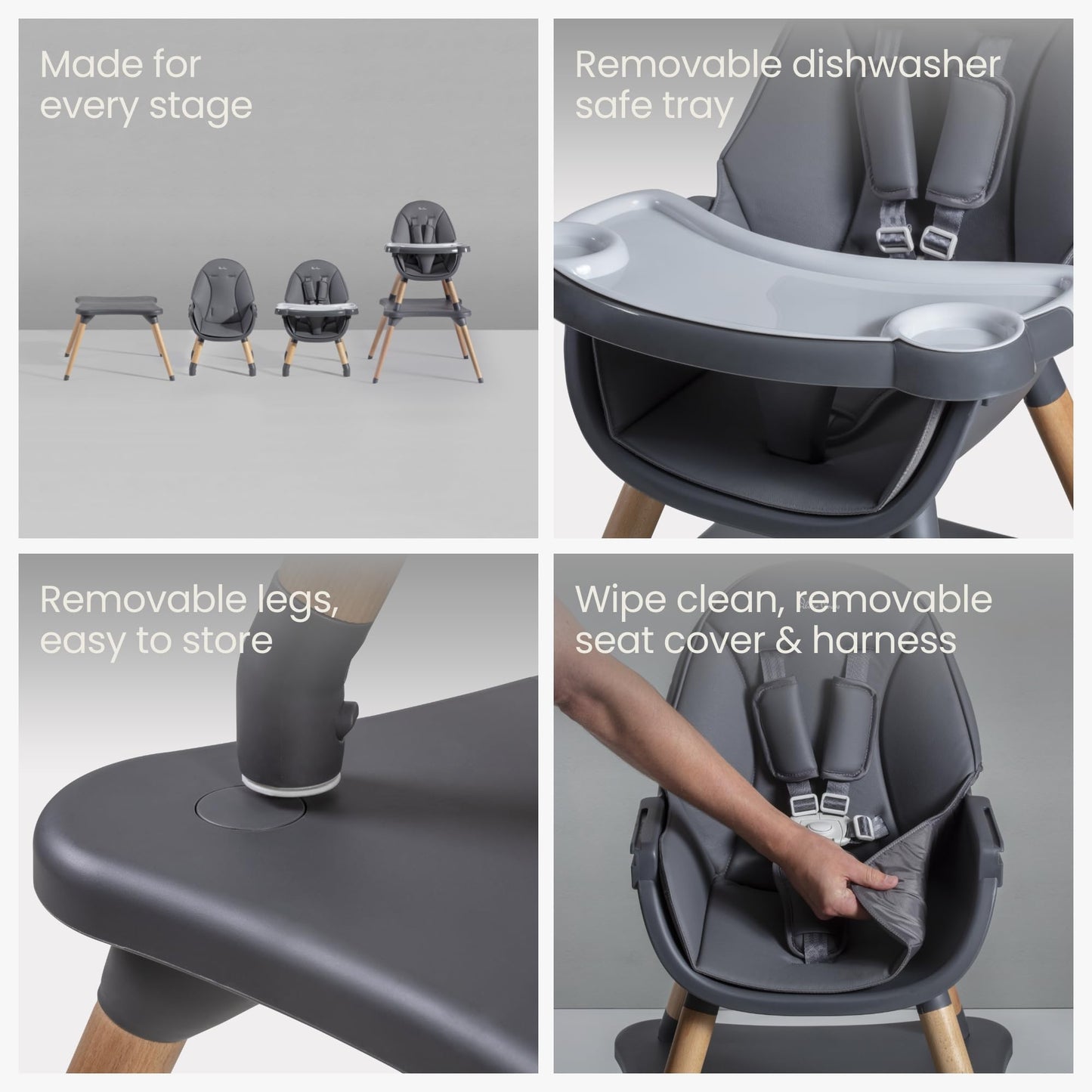 Silver Cross - Eat&Play 4-in-1 Highchair - Convertible Baby Chair - Highchair, Booster seat, Toddler Chair & Table All in 1-6 Months to 5 Years - Graphite
