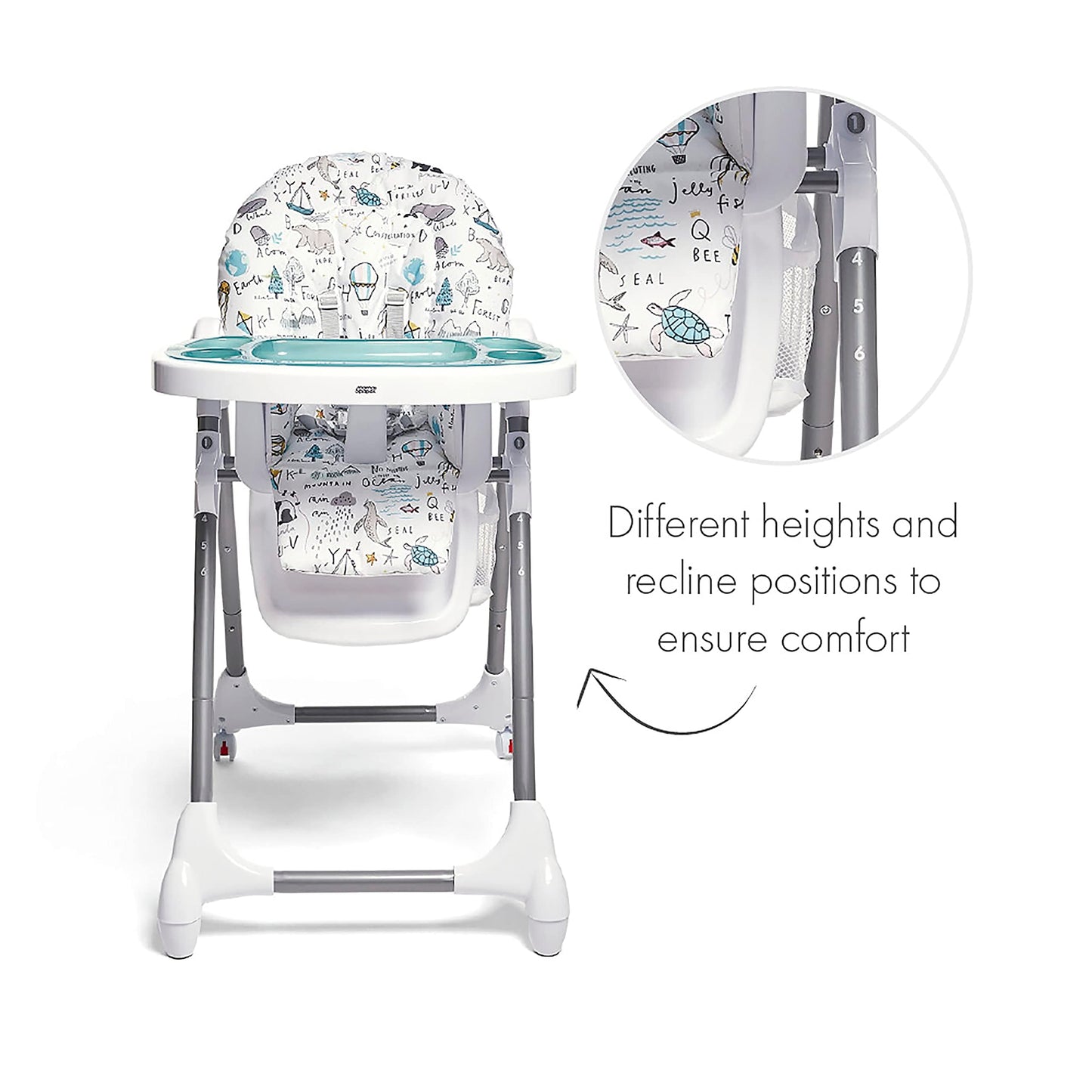Mamas & Papas Snax Adjustable Highchair, Reclines, Foldable with Removable Tray, Happy Planet