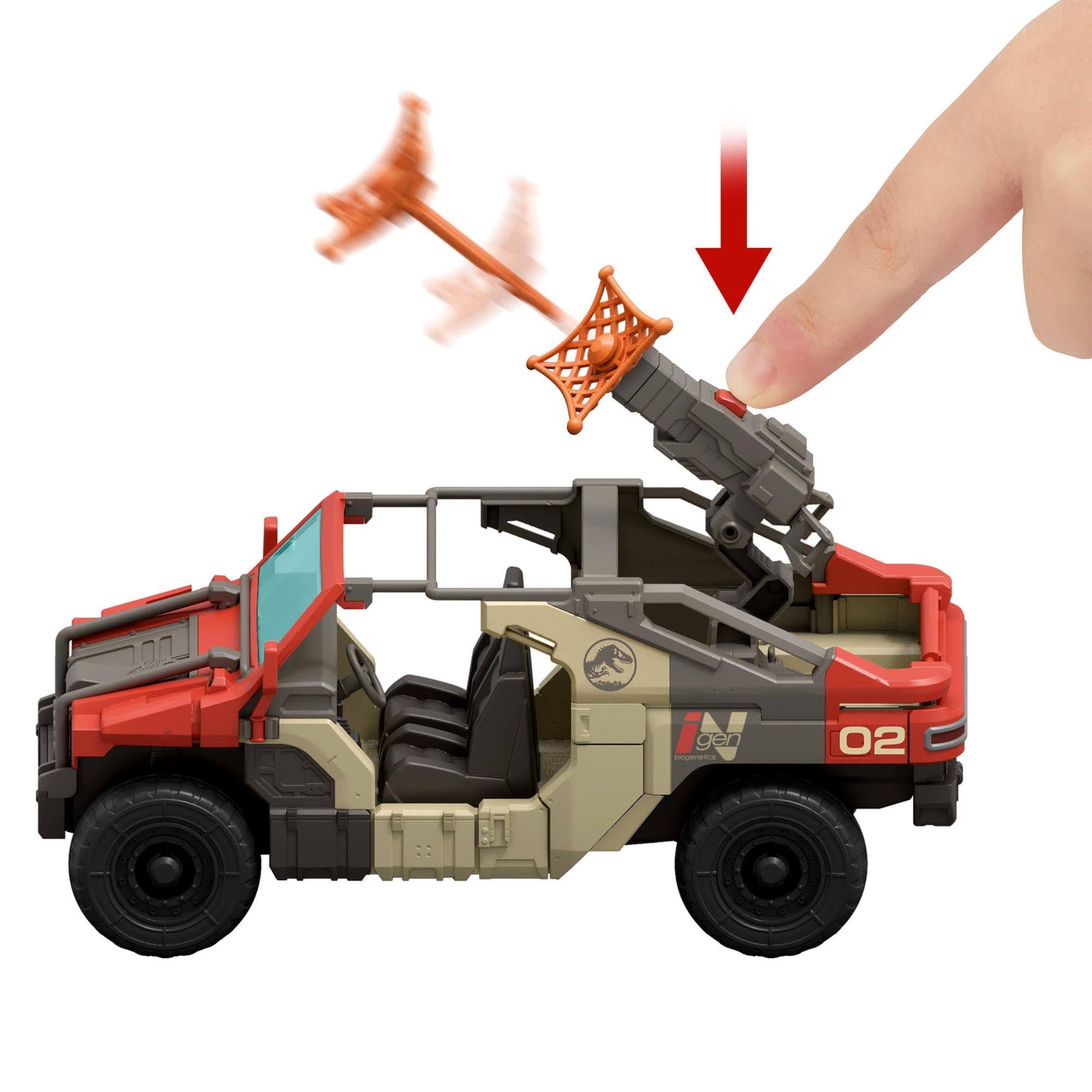 Mattel Jurassic World Rebirth Vehicle with 1 Human & 1 Dinosaur Figure, Launch ‘N Battle Truck, Martin Krebs Figure & Raptor, Turret & 2 Projectiles, JGB59
