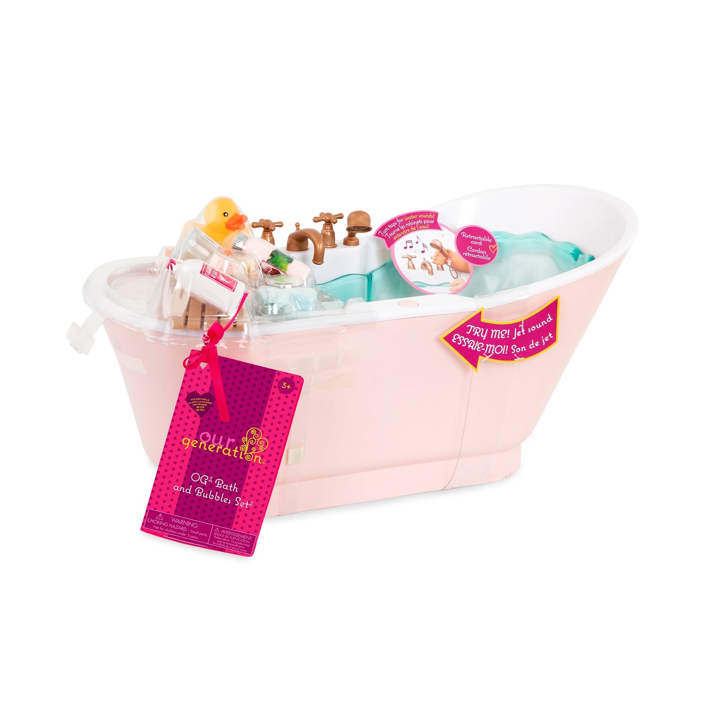 "Our Generation 70.37473Z Cute Bath and Bubbles Set Toy, Splish-splash in the bath with Tub Set for 18-inch dolls, 41.2 x 21.2 x 42.5 Dimension: 3.4 Kgs"
