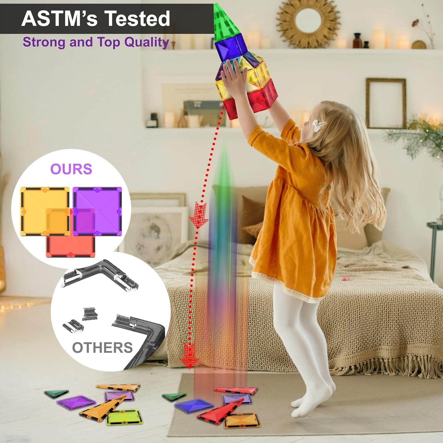 Desire Deluxe magnetic building blocks tiles STEM toy set with 57 pieces for kids aged 3 to 7, educational construction toy for boys and girls.