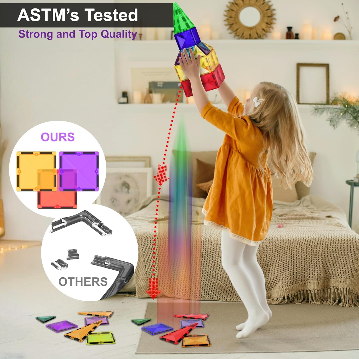 Desire Deluxe magnetic building blocks tiles STEM toy set with 57 pieces for kids aged 3 to 7, educational construction toy for boys and girls.