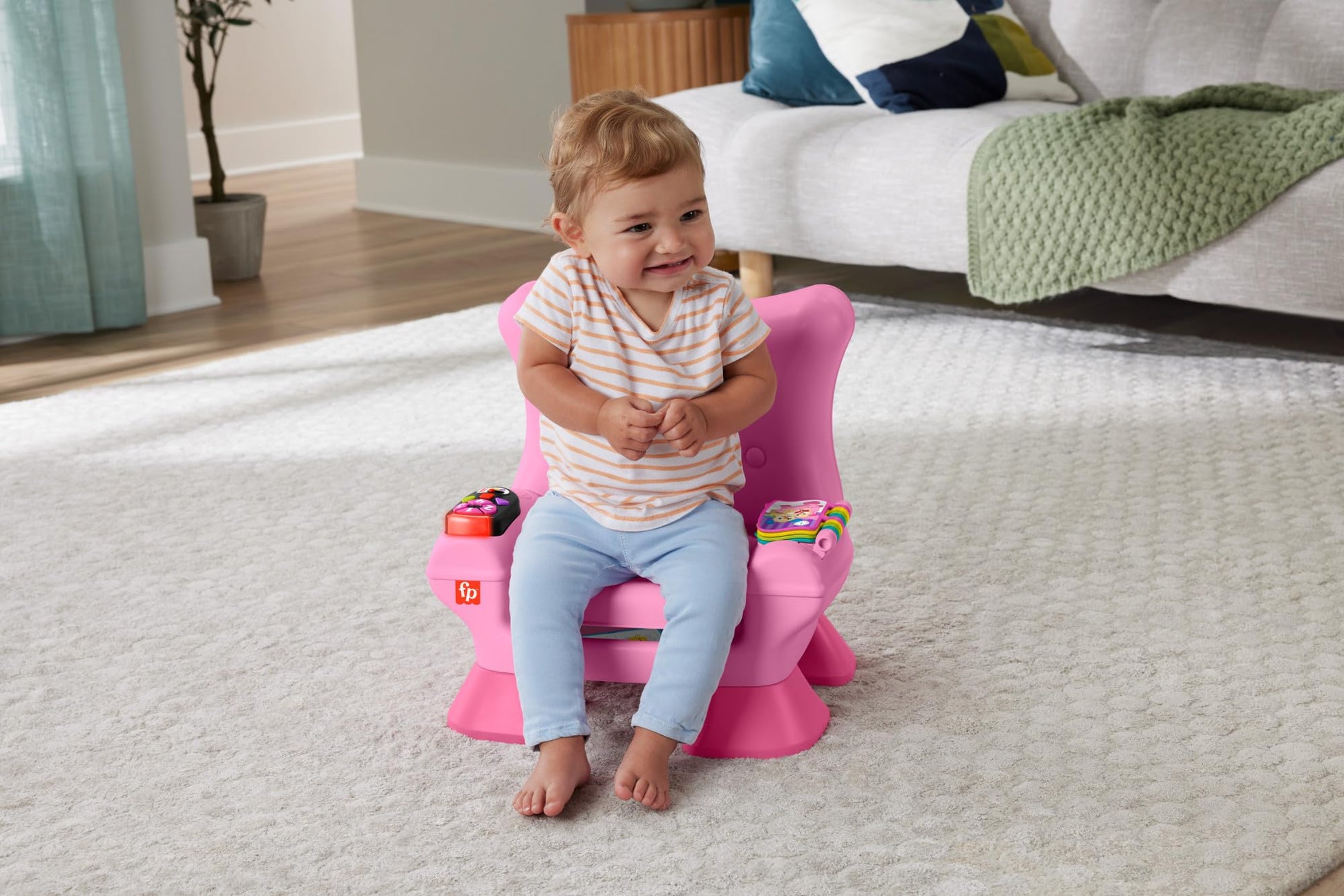 Fisher-Price Laugh & Learn toddler learning toy smart stages chair in pink with music lights and activities for ages 1+