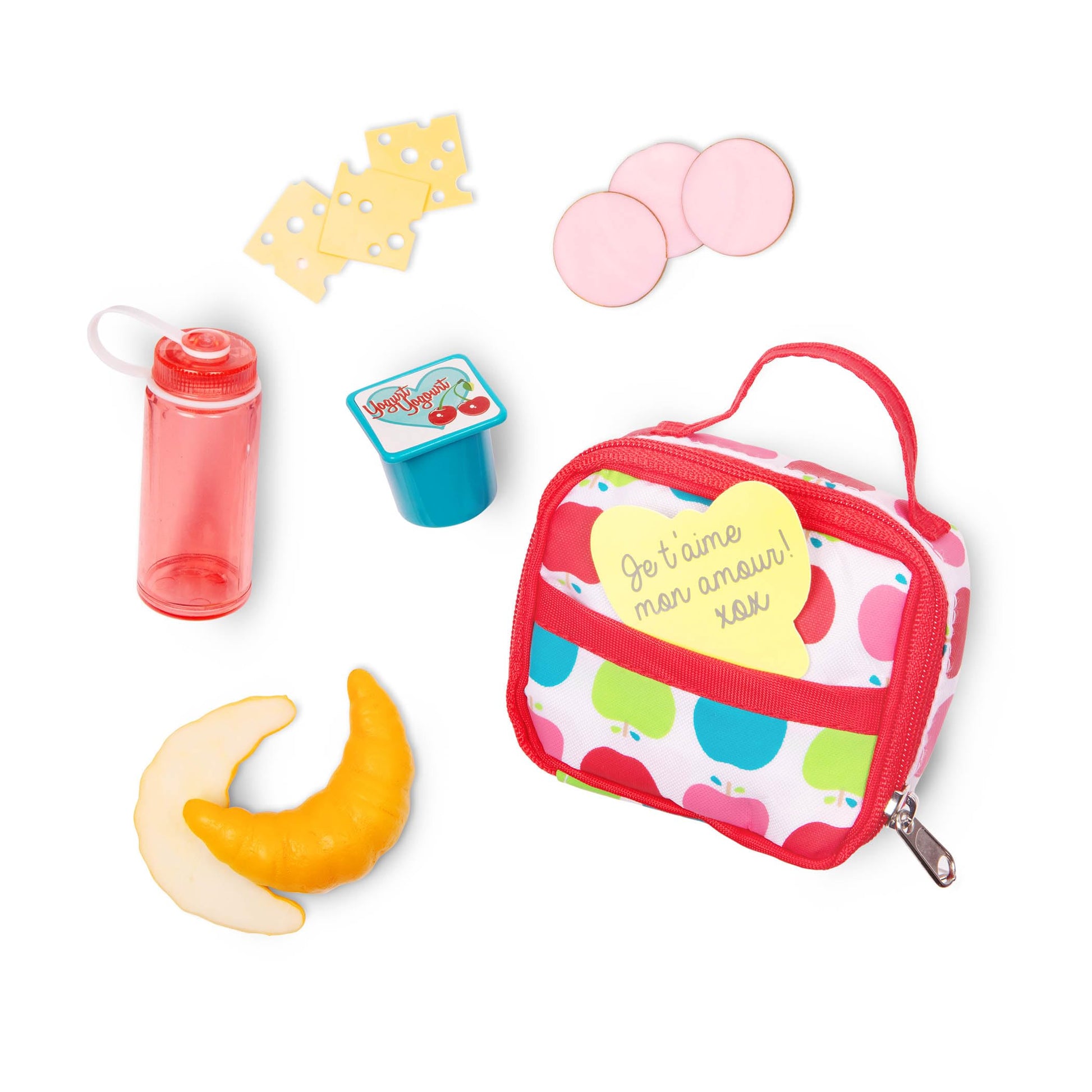 Our Generation School Lunch Bag with play food set, perfect for 18-inch doll pretend play accessories.