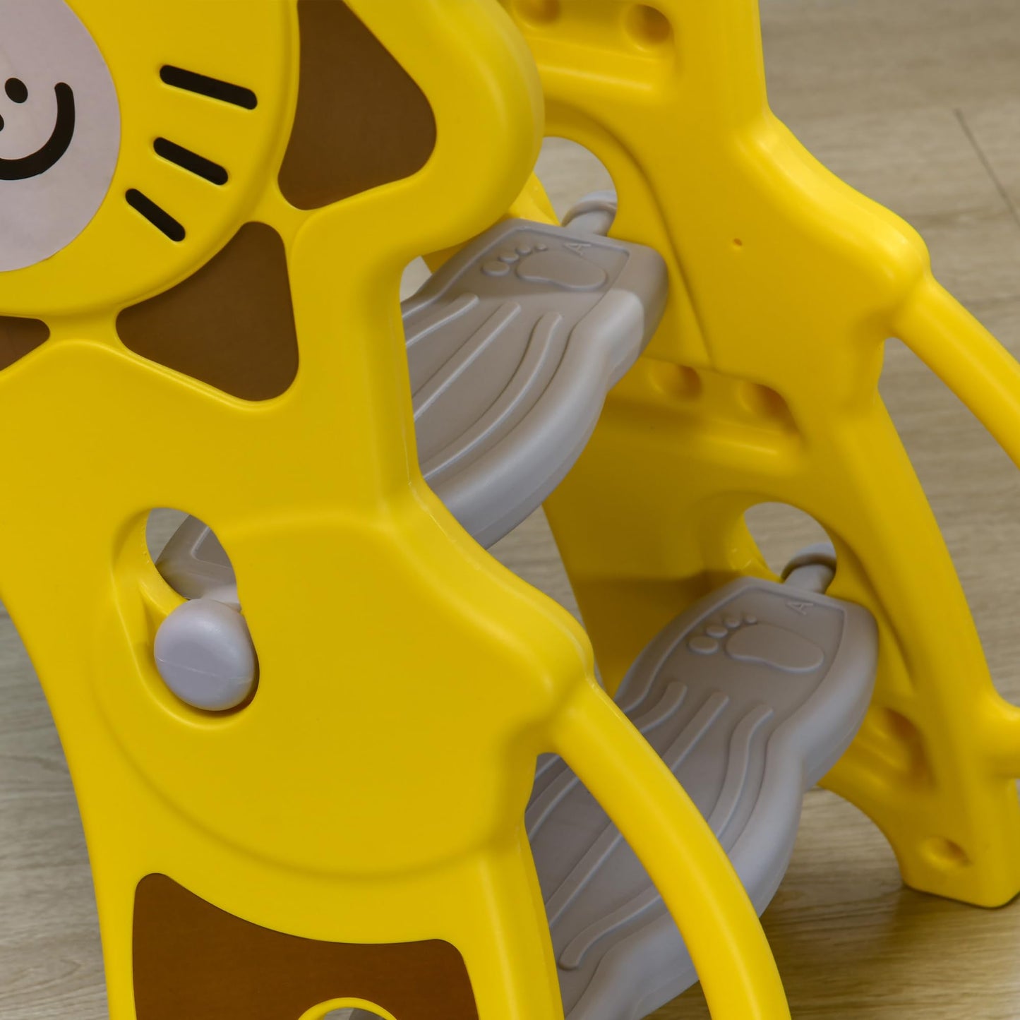 AIYAPLAY Kids Slide 3 in 1 Freestanding Toddler Slide with Climber, Basketball Hoop, Basketball, Lion-Themed for Ages 18-36 Months - Yellow