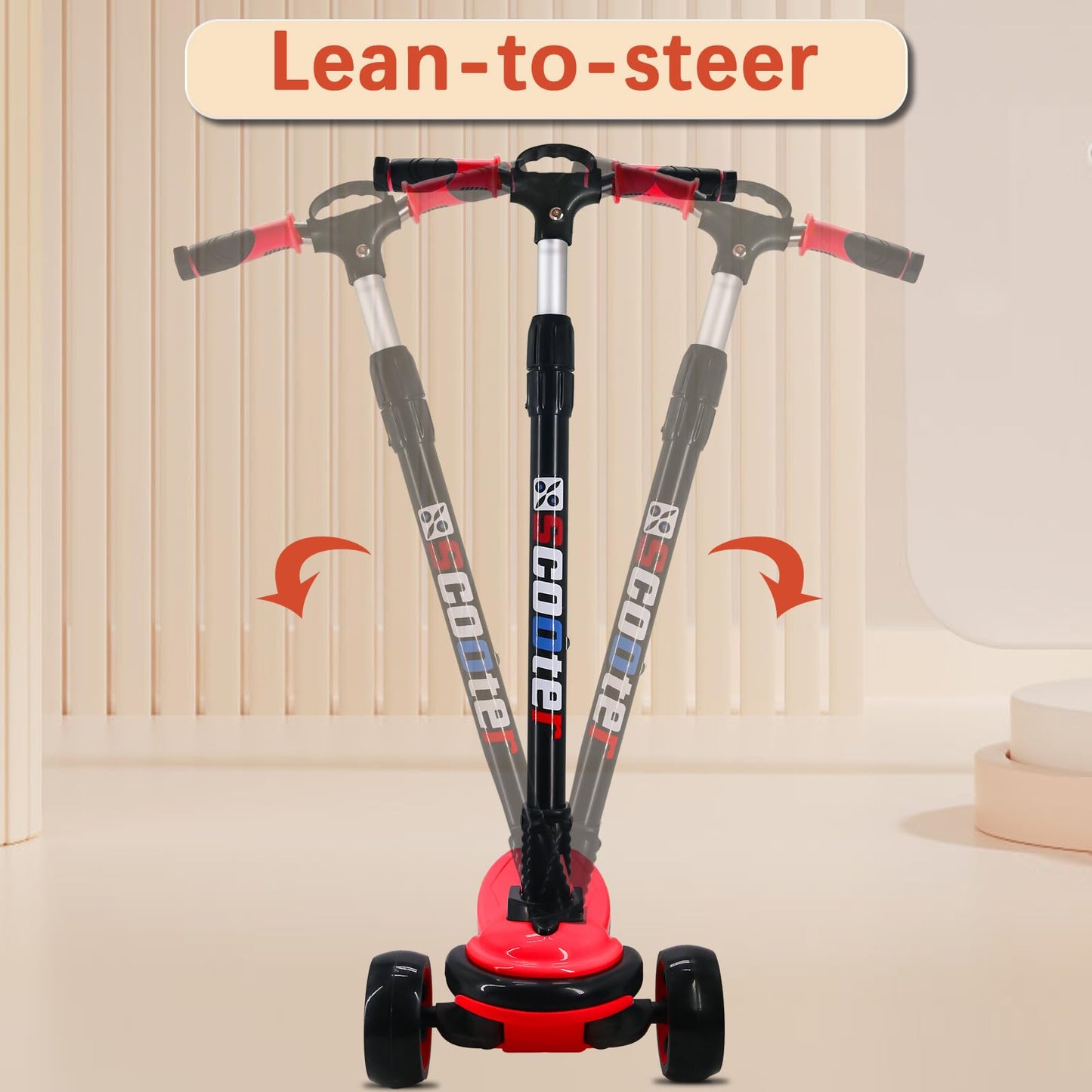 SIMEIQI foldable 3-wheel scooter for kids with adjustable height and flashing LED wheels in action outdoors.