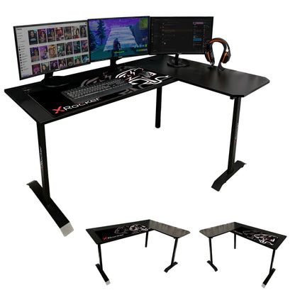 X-Rocker Panther XL 155cm x 108cm, L-Shaped Gaming Desk - Reversible Corner Design, Large Dual Monitor, Sturdy Metal Frame for Adults & Kids - Carbon Black - Mouse Mat Included