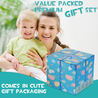 HELLOWOOD wooden activity cube for babies with bead maze, shape sorter, abacus, xylophone, clock, and educational STEM toy features.
