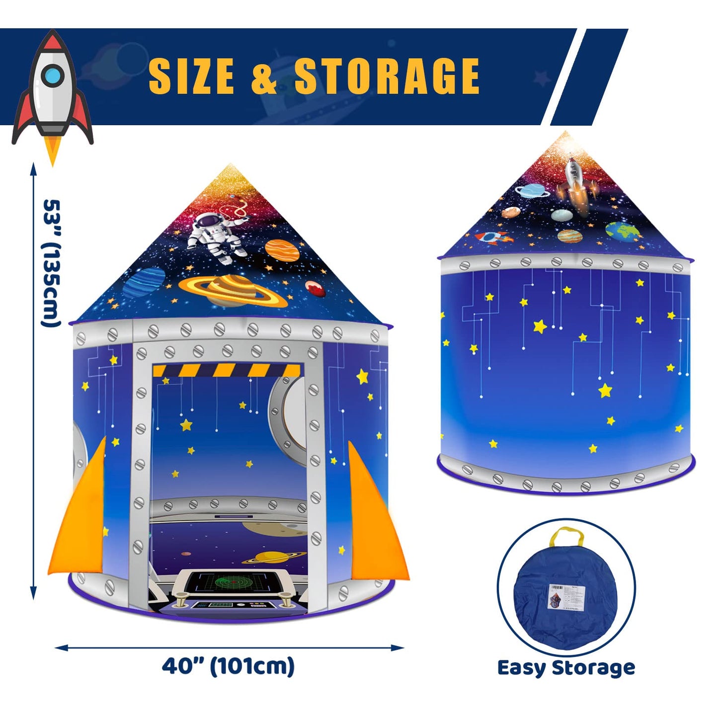 Nicecastle Play Tent for Kids Boys Girls,Rocket Ship Astronaut Spaceship Space Playhouse Indoor Outdoor kids Tent Pop Up Foldable Tents Game Party Birthday Toy for Children Toddler Baby Gift
