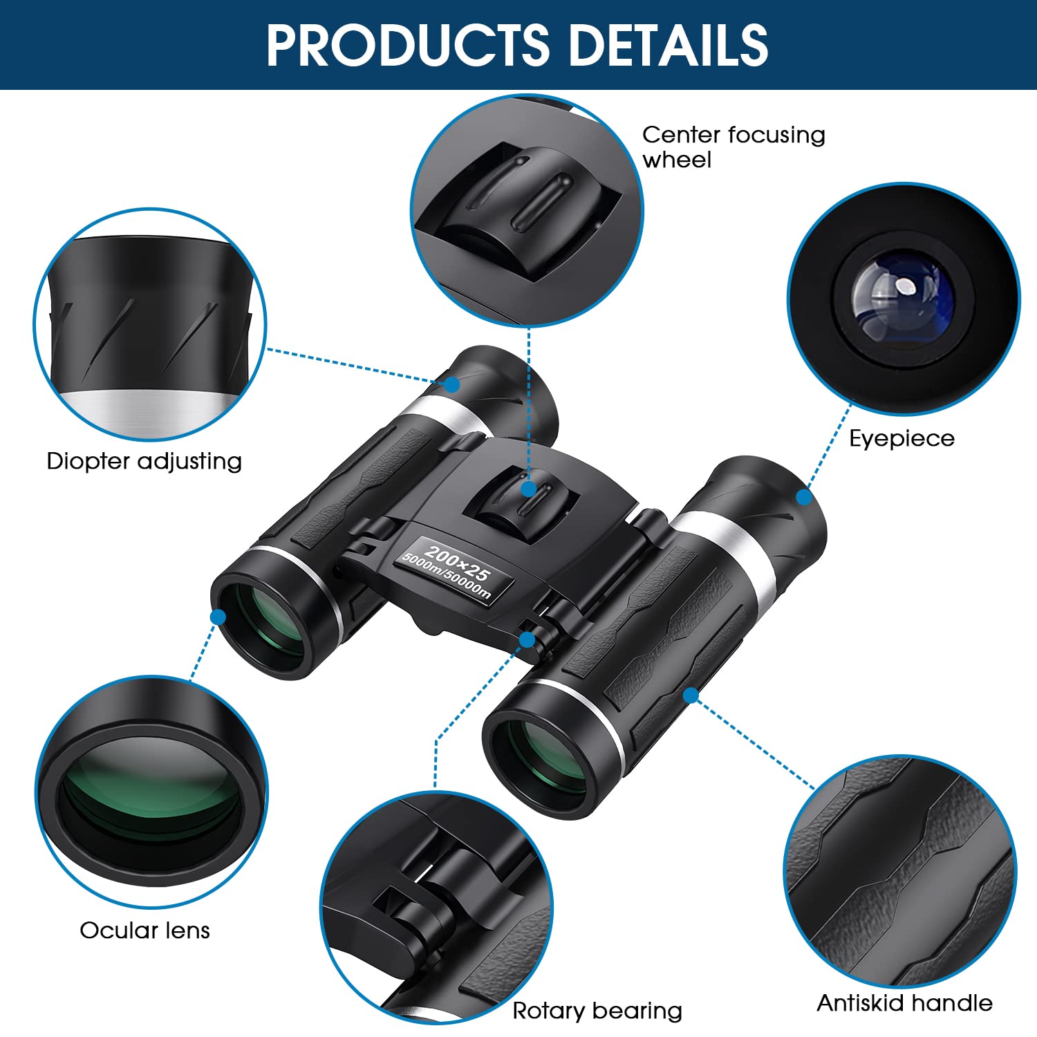 Flyant 200x25 compact binoculars for adults and kids, small portable high-powered binoculars ideal for travel, bird watching, and outdoor activities