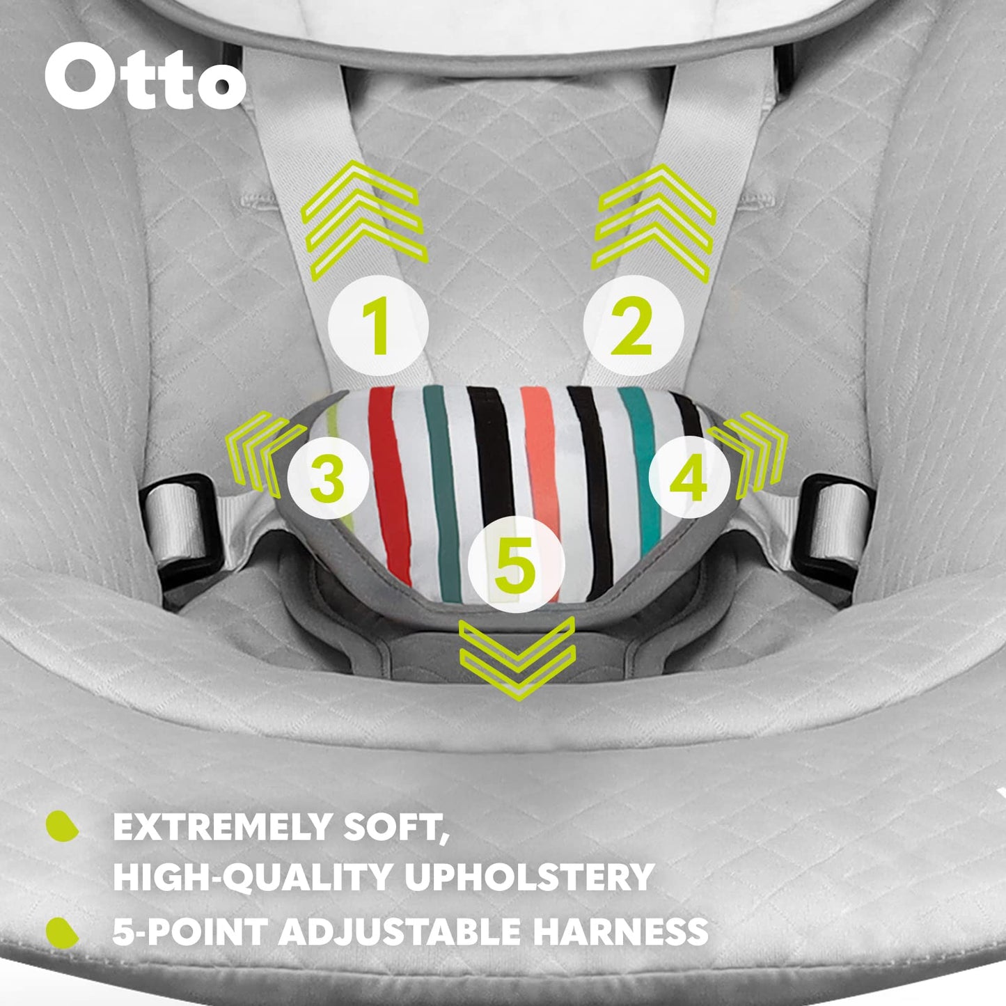 Lionelo OTTO baby rocker with soft cushion, 5-speed electric swing, nature sounds, and 5-point harness for newborns and infants.