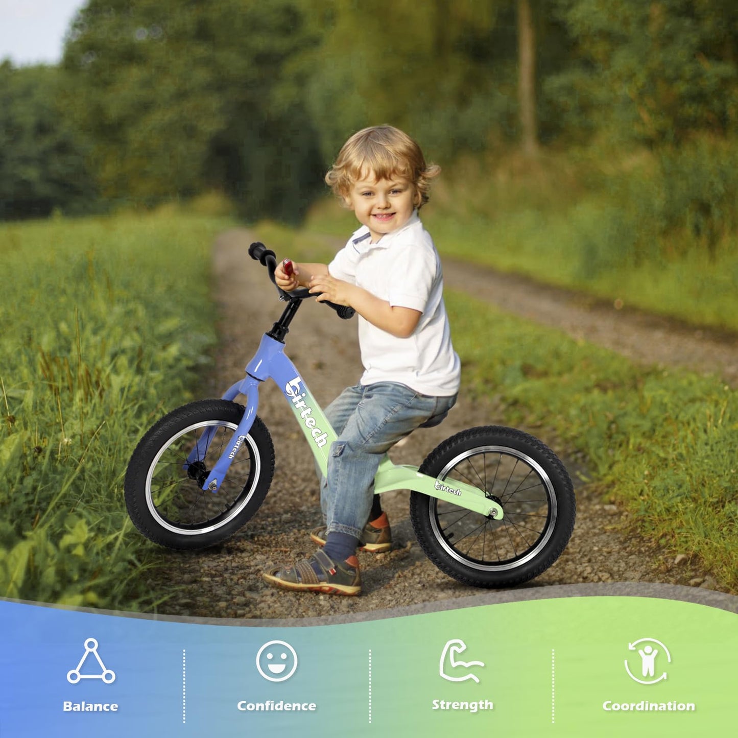 Hello-5ive 14" Kids Balance Bike for 3,4,5,6 Year Old Boys and Girls, Air Tires with Magnesium Alloy Frame, Lightweight No Pedal Toddler Training Bicycle (green&blue)