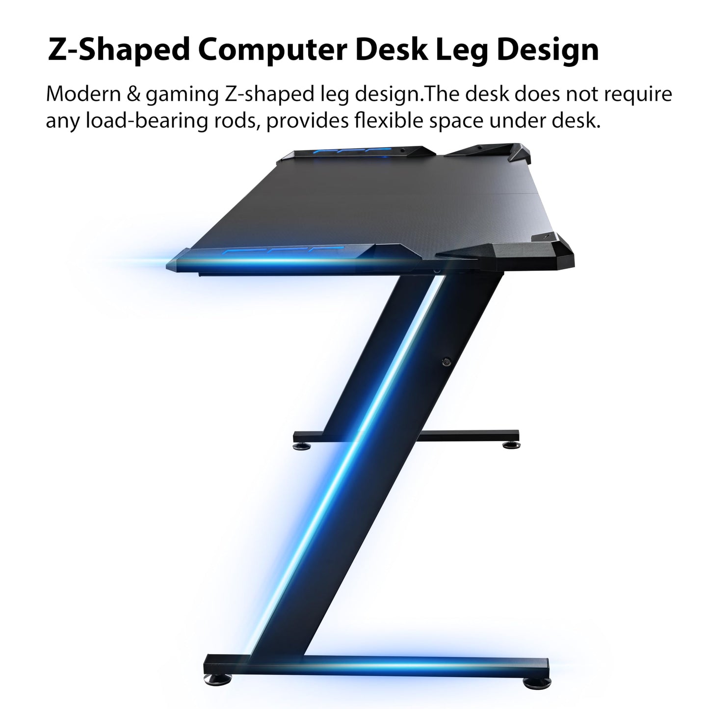 EUREKA ERGONOMIC Gaming Desk with Led Lights 156×64cm Large RGB Ergonomic Gaming Computer Desk for Home Office Work Study Writing with Mouse Pad, Easy to Assemble, Carbon Fiber Black
