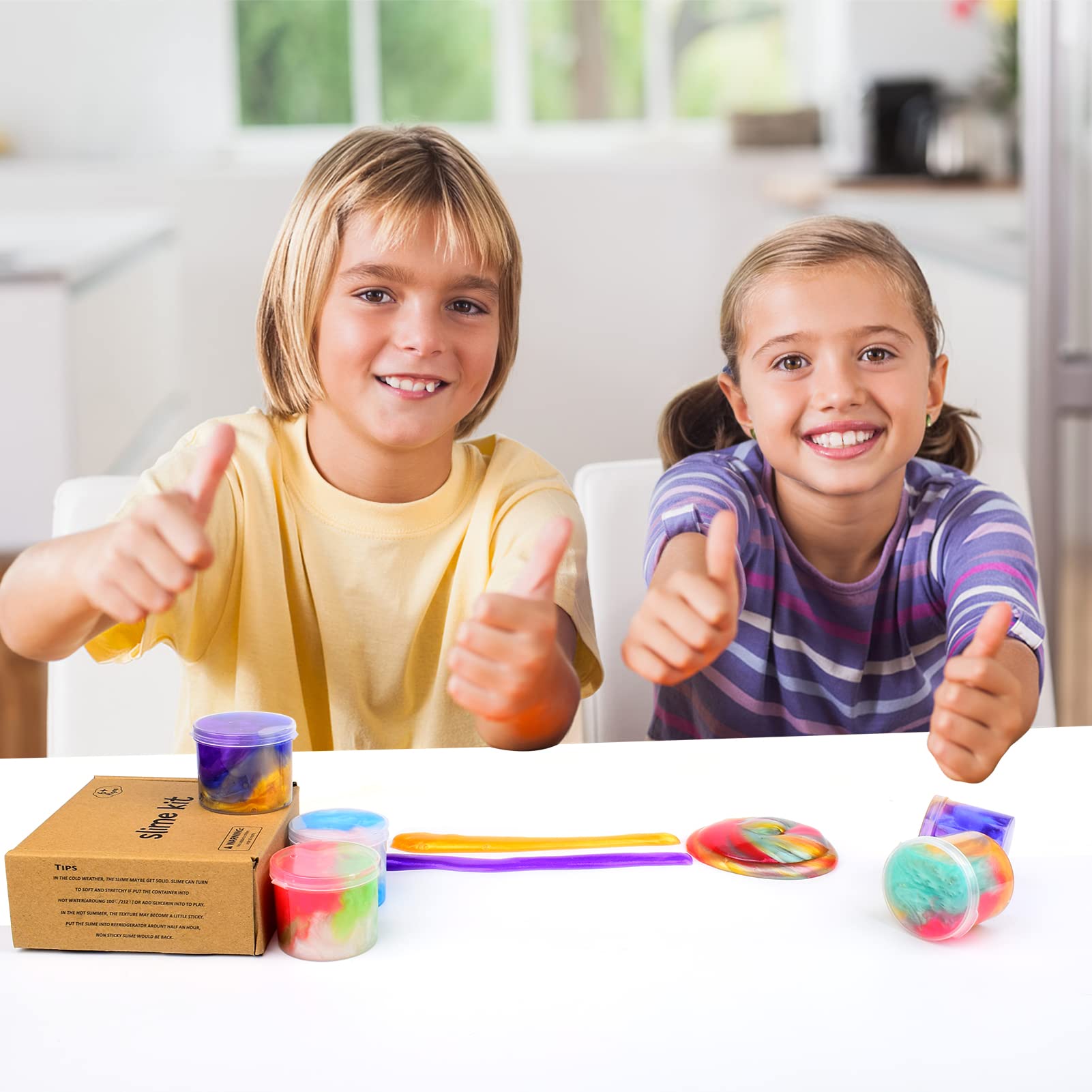Four colorful Galaxy Slime kits by Petyuioyu, soft, non-sticky slime for kids, stress relief, and fun party favors.