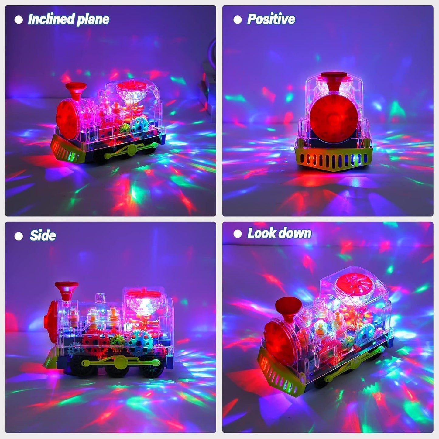 SWTOIPIG Gear Train Toy Light Up Music Electric Train Toy Transparent Rotating Mechanical Gear for Kids Educational Cartoon with Flashing Light Sound Music Locomotive