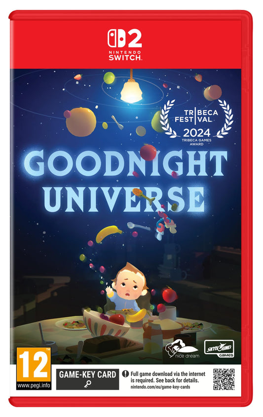 Nintendo Switch 2 game cover for Goodnight Universe by Skybound Games, featuring colorful cosmic-themed artwork.