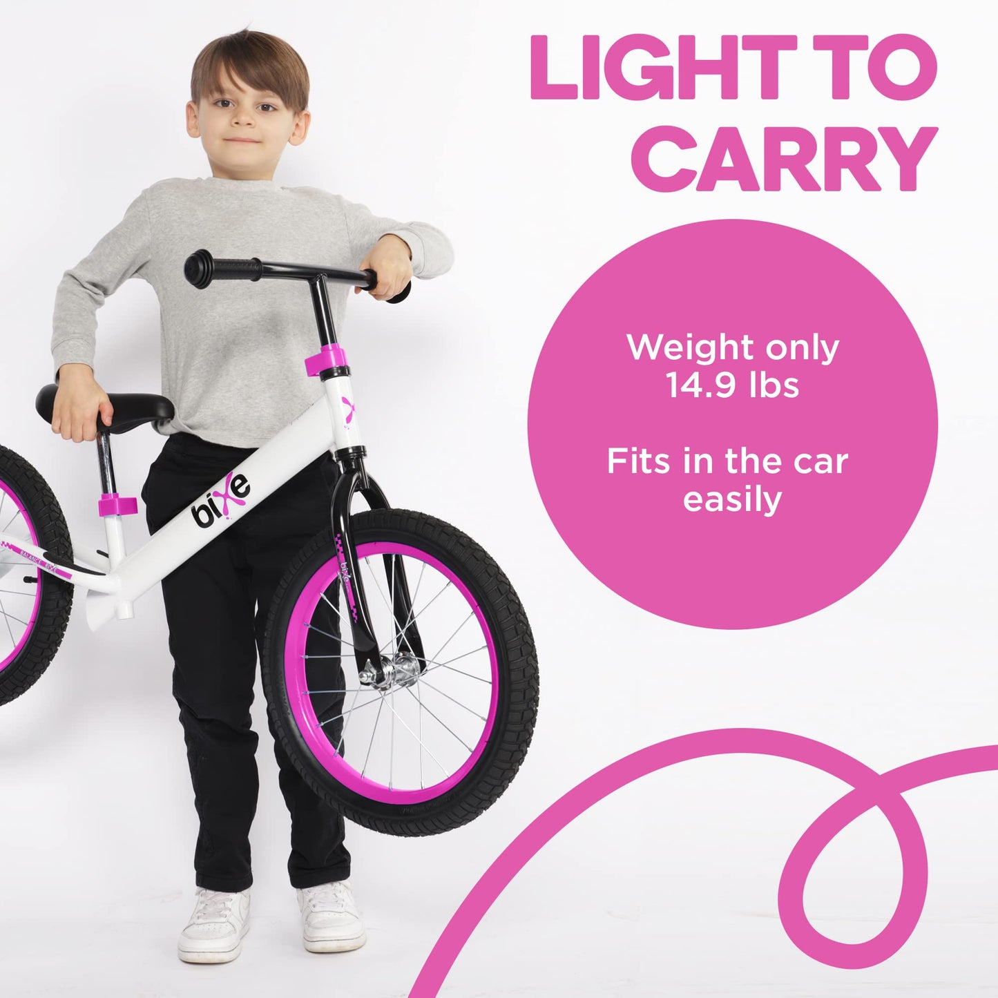 Bixe Balance Bike - 40.6 cm (16") Big Kids' Training Bikes - Kids Balance Bike Designed for Children Ages 4 to 9 - No Pedal Push Bicycle for Boys or Girls - Pink