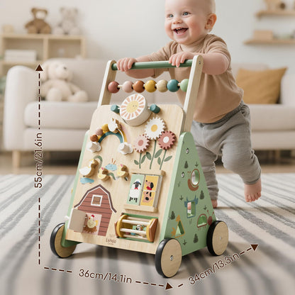 Lehoo Castle wooden baby walker with colorful activity panels, push along toy for 1-2 year old boys and girls, 10-in-1 learning center